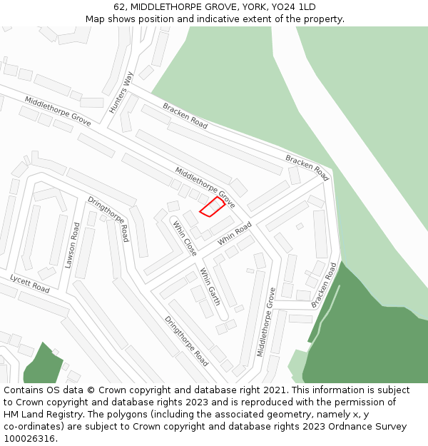 62, MIDDLETHORPE GROVE, YORK, YO24 1LD: Location map and indicative extent of plot