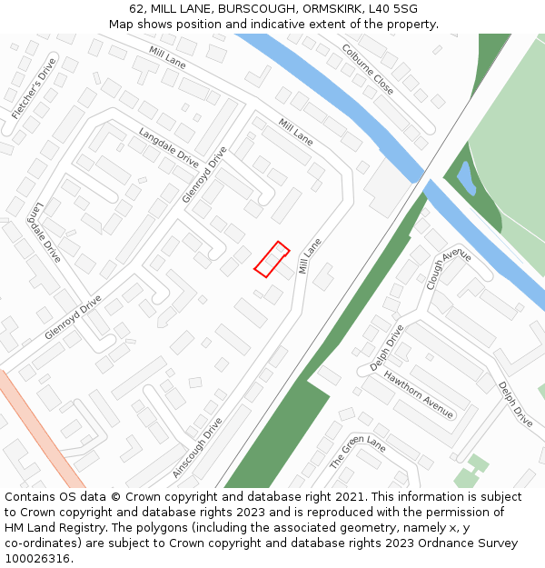 62, MILL LANE, BURSCOUGH, ORMSKIRK, L40 5SG: Location map and indicative extent of plot