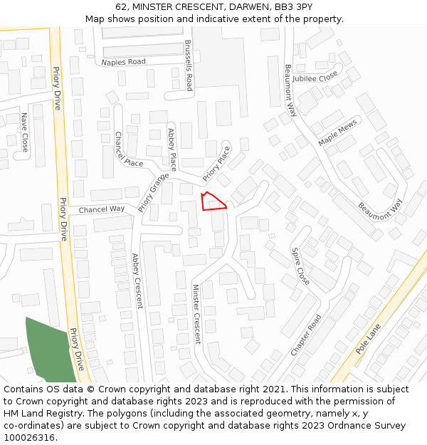 62, MINSTER CRESCENT, DARWEN, BB3 3PY: Location map and indicative extent of plot