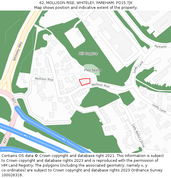 62, MOLLISON RISE, WHITELEY, FAREHAM, PO15 7JX: Location map and indicative extent of plot