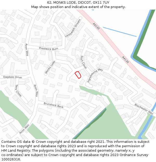 62, MONKS LODE, DIDCOT, OX11 7UY: Location map and indicative extent of plot