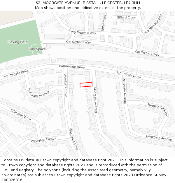 62, MOORGATE AVENUE, BIRSTALL, LEICESTER, LE4 3HH: Location map and indicative extent of plot