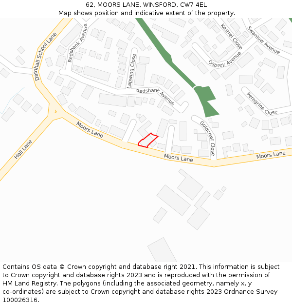 62, MOORS LANE, WINSFORD, CW7 4EL: Location map and indicative extent of plot