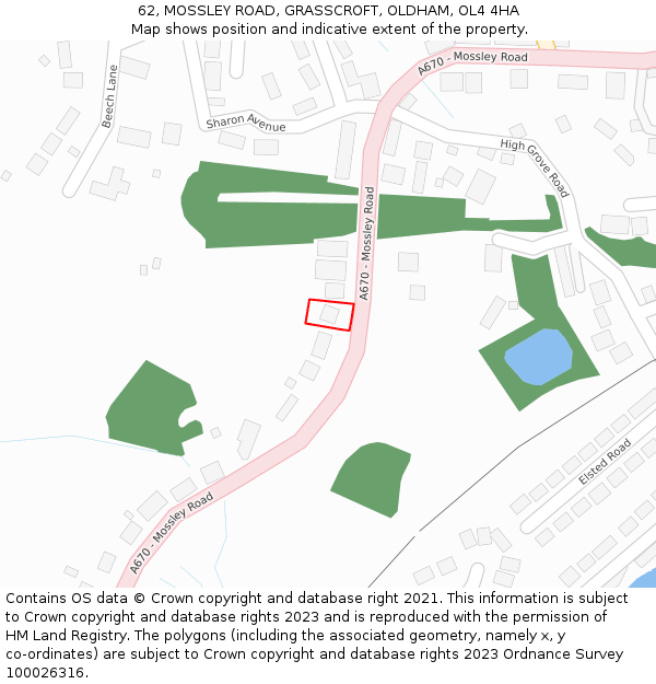 62, MOSSLEY ROAD, GRASSCROFT, OLDHAM, OL4 4HA: Location map and indicative extent of plot