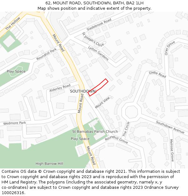 62, MOUNT ROAD, SOUTHDOWN, BATH, BA2 1LH: Location map and indicative extent of plot