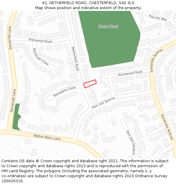 62, NETHERFIELD ROAD, CHESTERFIELD, S40 3LS: Location map and indicative extent of plot