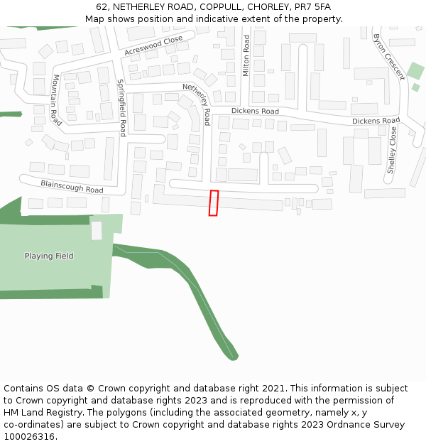 62, NETHERLEY ROAD, COPPULL, CHORLEY, PR7 5FA: Location map and indicative extent of plot