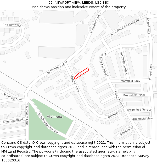 62, NEWPORT VIEW, LEEDS, LS6 3BX: Location map and indicative extent of plot