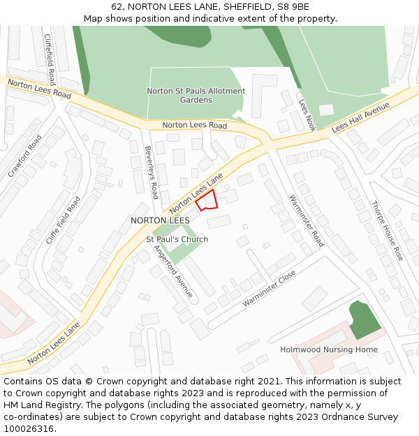 62, NORTON LEES LANE, SHEFFIELD, S8 9BE: Location map and indicative extent of plot