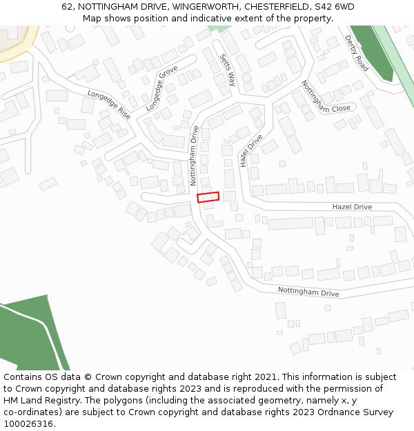 62, NOTTINGHAM DRIVE, WINGERWORTH, CHESTERFIELD, S42 6WD: Location map and indicative extent of plot