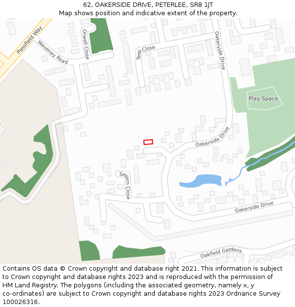 62, OAKERSIDE DRIVE, PETERLEE, SR8 1JT: Location map and indicative extent of plot