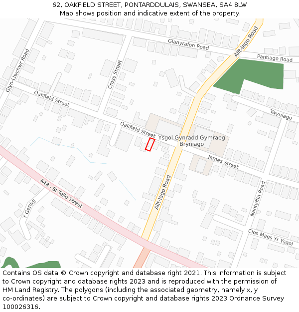 62, OAKFIELD STREET, PONTARDDULAIS, SWANSEA, SA4 8LW: Location map and indicative extent of plot
