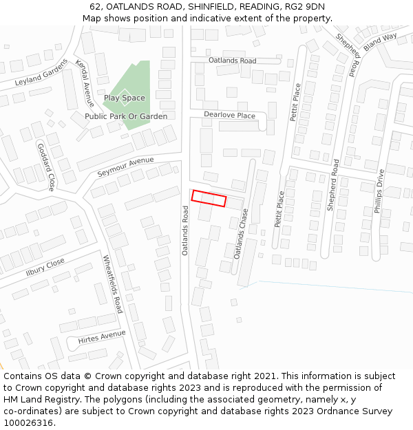 62, OATLANDS ROAD, SHINFIELD, READING, RG2 9DN: Location map and indicative extent of plot