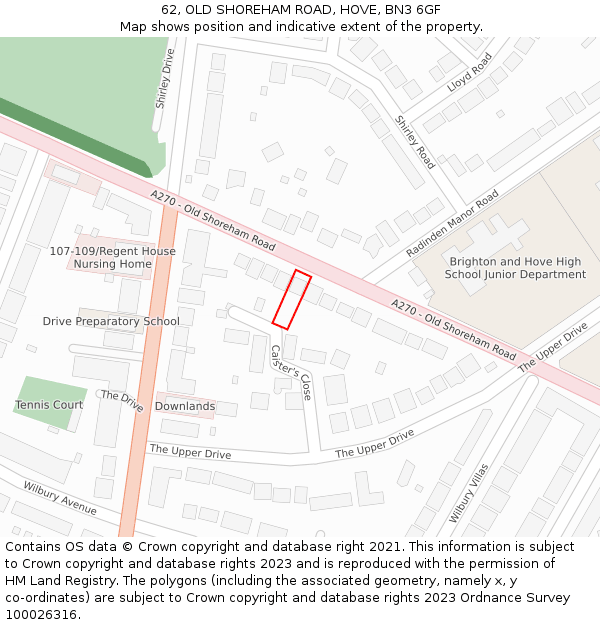 62, OLD SHOREHAM ROAD, HOVE, BN3 6GF: Location map and indicative extent of plot