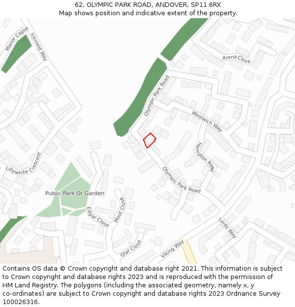 62, OLYMPIC PARK ROAD, ANDOVER, SP11 6RX: Location map and indicative extent of plot
