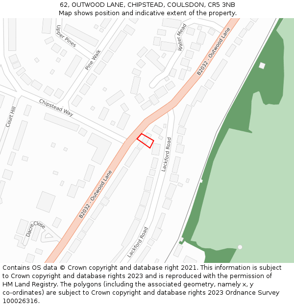 62, OUTWOOD LANE, CHIPSTEAD, COULSDON, CR5 3NB: Location map and indicative extent of plot