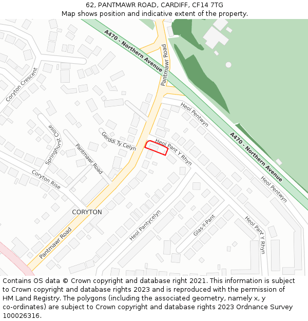 62, PANTMAWR ROAD, CARDIFF, CF14 7TG: Location map and indicative extent of plot