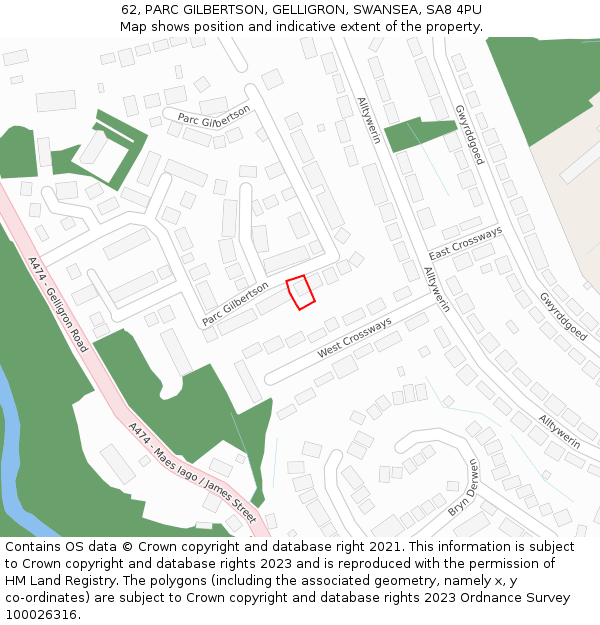 62, PARC GILBERTSON, GELLIGRON, SWANSEA, SA8 4PU: Location map and indicative extent of plot
