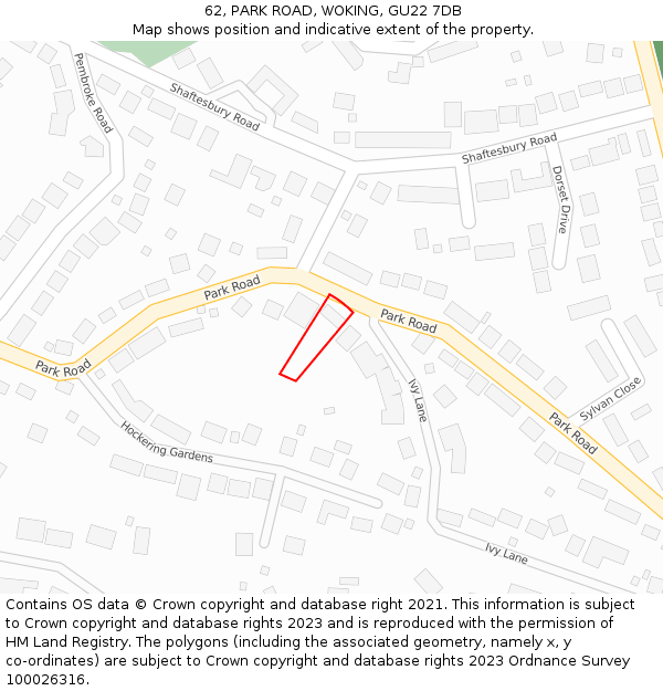 62, PARK ROAD, WOKING, GU22 7DB: Location map and indicative extent of plot