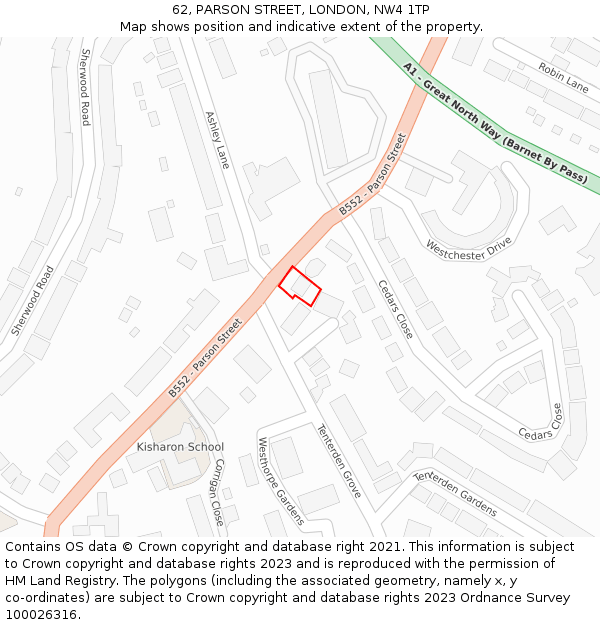 62, PARSON STREET, LONDON, NW4 1TP: Location map and indicative extent of plot