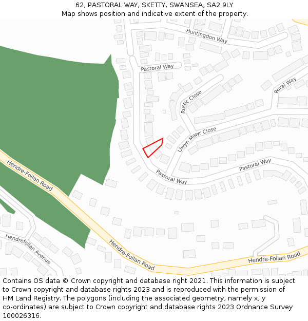 62, PASTORAL WAY, SKETTY, SWANSEA, SA2 9LY: Location map and indicative extent of plot