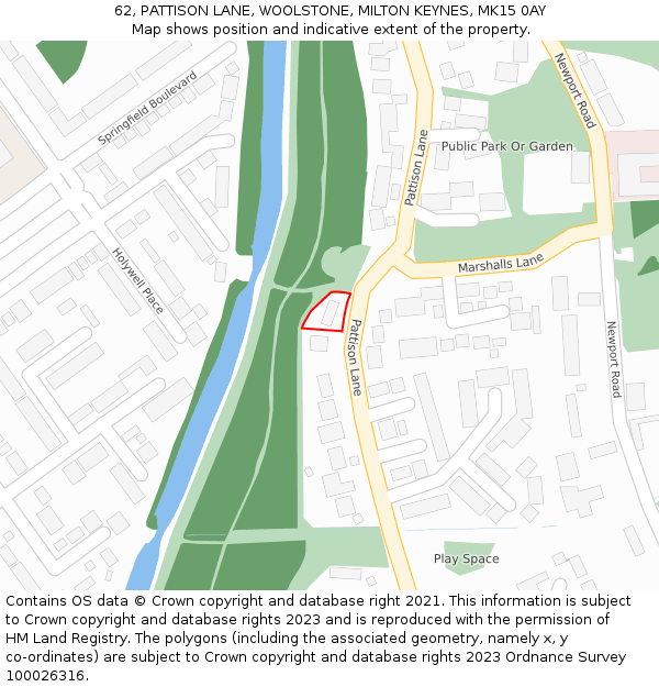 62, PATTISON LANE, WOOLSTONE, MILTON KEYNES, MK15 0AY: Location map and indicative extent of plot