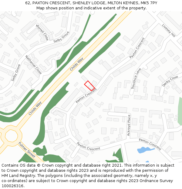 62, PAXTON CRESCENT, SHENLEY LODGE, MILTON KEYNES, MK5 7PY: Location map and indicative extent of plot