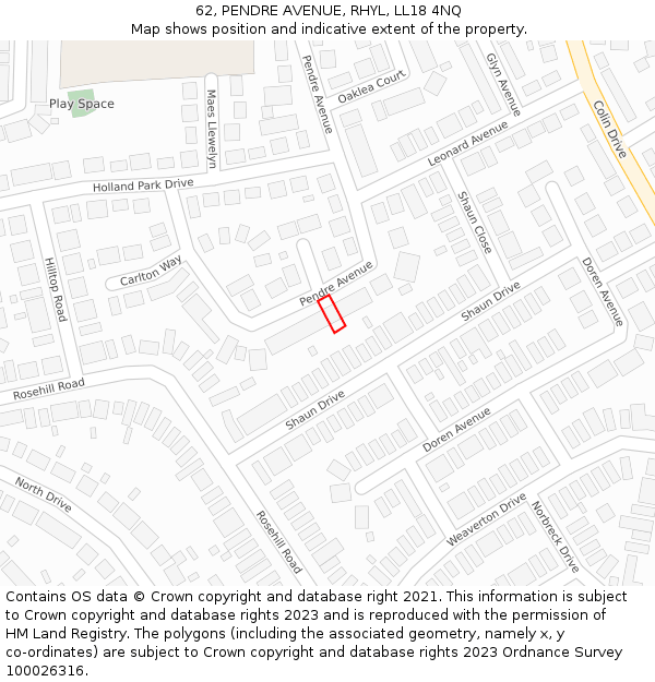 62, PENDRE AVENUE, RHYL, LL18 4NQ: Location map and indicative extent of plot