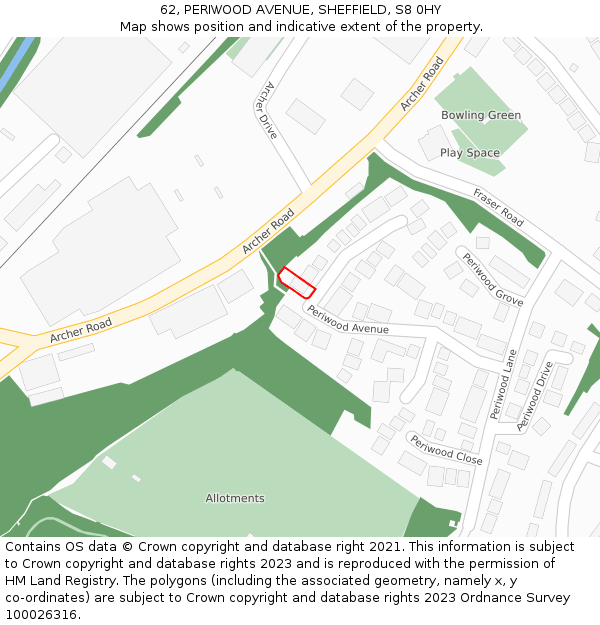 62, PERIWOOD AVENUE, SHEFFIELD, S8 0HY: Location map and indicative extent of plot