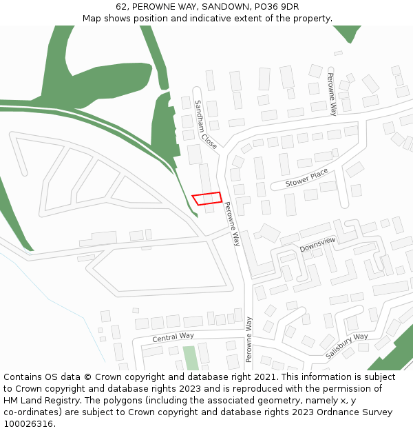 62, PEROWNE WAY, SANDOWN, PO36 9DR: Location map and indicative extent of plot