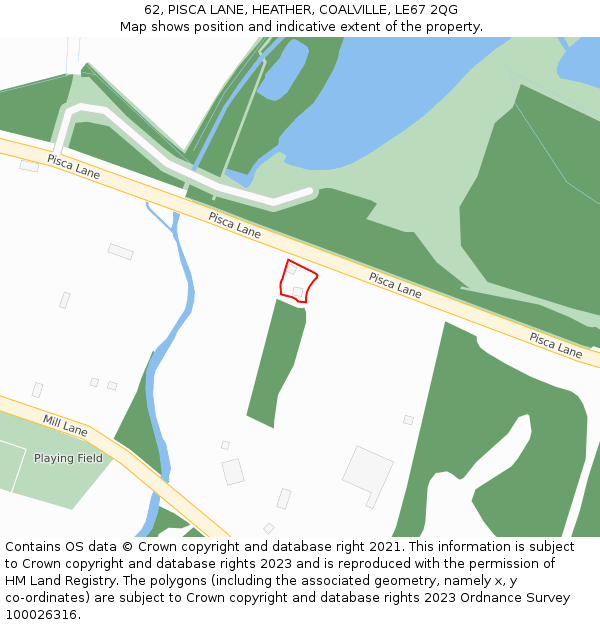 62, PISCA LANE, HEATHER, COALVILLE, LE67 2QG: Location map and indicative extent of plot