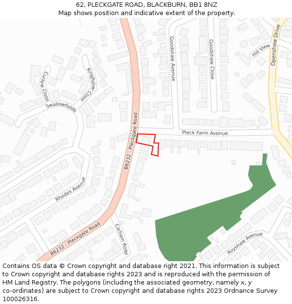 62, PLECKGATE ROAD, BLACKBURN, BB1 8NZ: Location map and indicative extent of plot