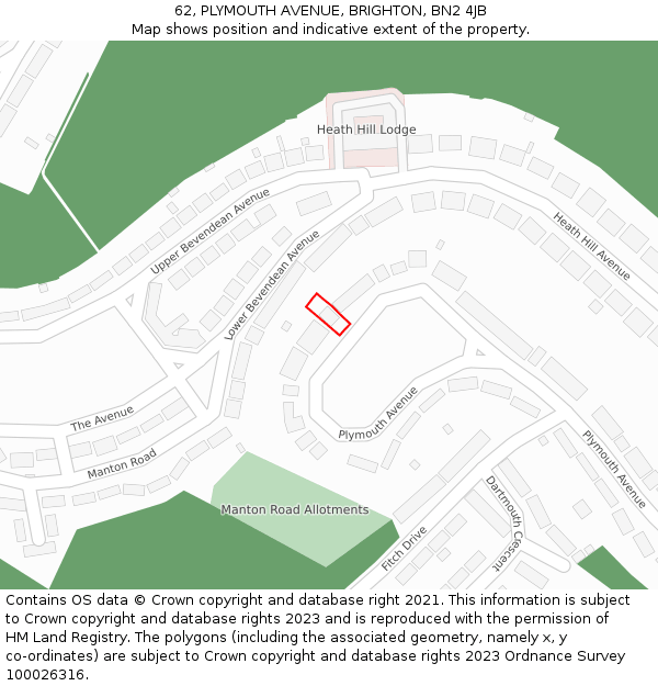 62, PLYMOUTH AVENUE, BRIGHTON, BN2 4JB: Location map and indicative extent of plot
