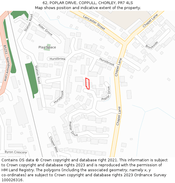 62, POPLAR DRIVE, COPPULL, CHORLEY, PR7 4LS: Location map and indicative extent of plot