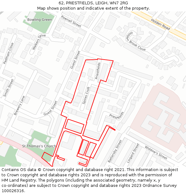 62, PRIESTFIELDS, LEIGH, WN7 2RG: Location map and indicative extent of plot