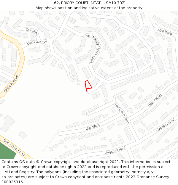 62, PRIORY COURT, NEATH, SA10 7RZ: Location map and indicative extent of plot