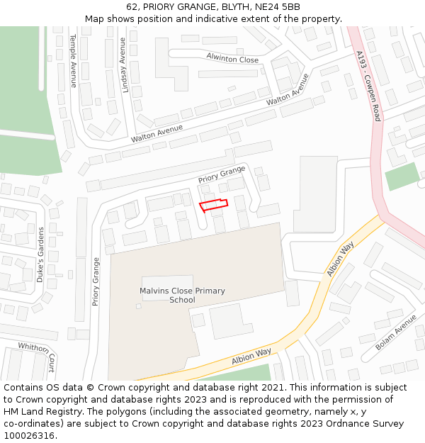 62, PRIORY GRANGE, BLYTH, NE24 5BB: Location map and indicative extent of plot
