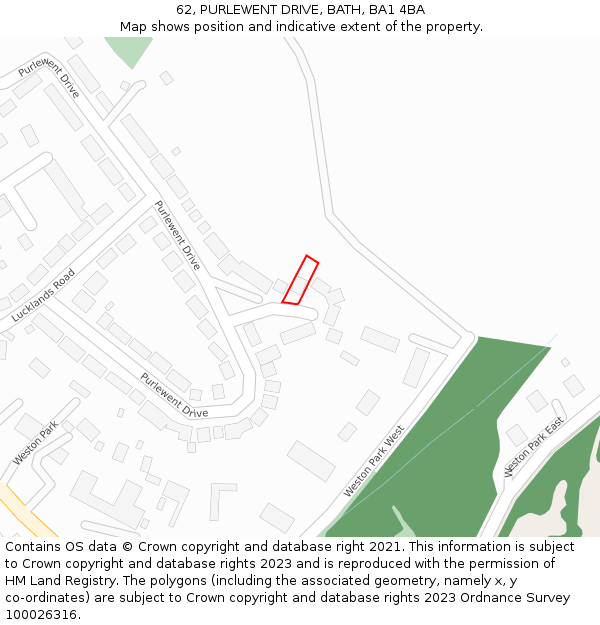 62, PURLEWENT DRIVE, BATH, BA1 4BA: Location map and indicative extent of plot