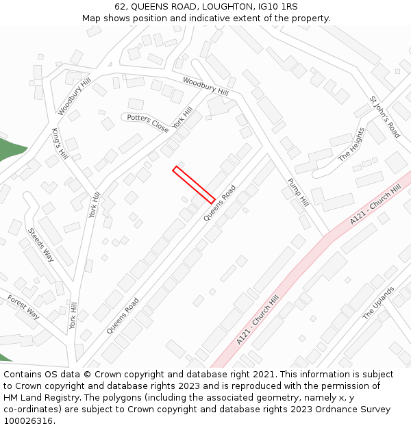 62, QUEENS ROAD, LOUGHTON, IG10 1RS: Location map and indicative extent of plot