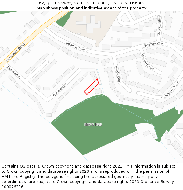 62, QUEENSWAY, SKELLINGTHORPE, LINCOLN, LN6 4RJ: Location map and indicative extent of plot