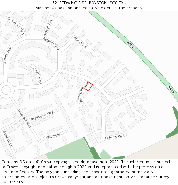 62, REDWING RISE, ROYSTON, SG8 7XU: Location map and indicative extent of plot