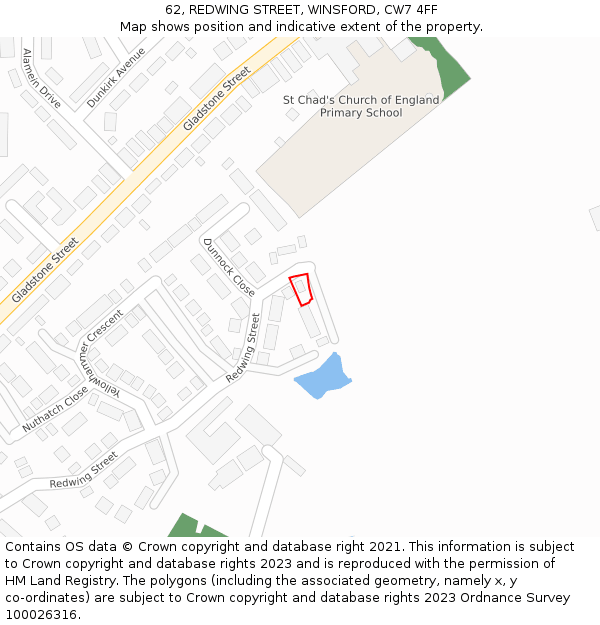 62, REDWING STREET, WINSFORD, CW7 4FF: Location map and indicative extent of plot