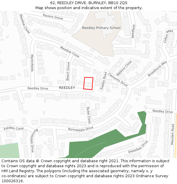 62, REEDLEY DRIVE, BURNLEY, BB10 2QS: Location map and indicative extent of plot