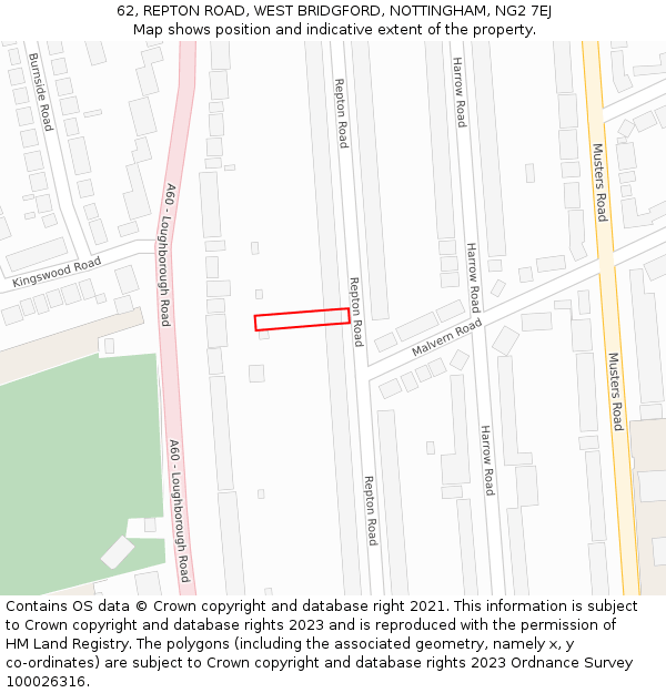 62, REPTON ROAD, WEST BRIDGFORD, NOTTINGHAM, NG2 7EJ: Location map and indicative extent of plot