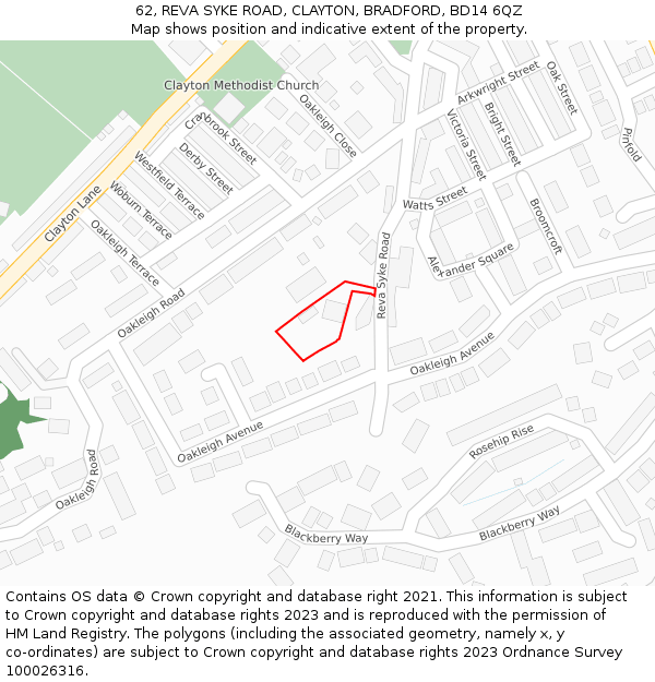 62, REVA SYKE ROAD, CLAYTON, BRADFORD, BD14 6QZ: Location map and indicative extent of plot