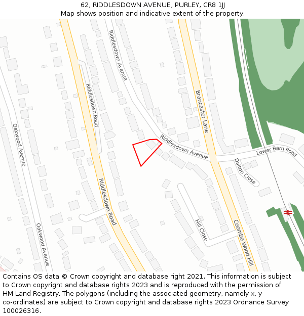 62, RIDDLESDOWN AVENUE, PURLEY, CR8 1JJ: Location map and indicative extent of plot