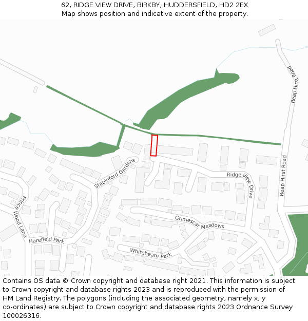 62, RIDGE VIEW DRIVE, BIRKBY, HUDDERSFIELD, HD2 2EX: Location map and indicative extent of plot