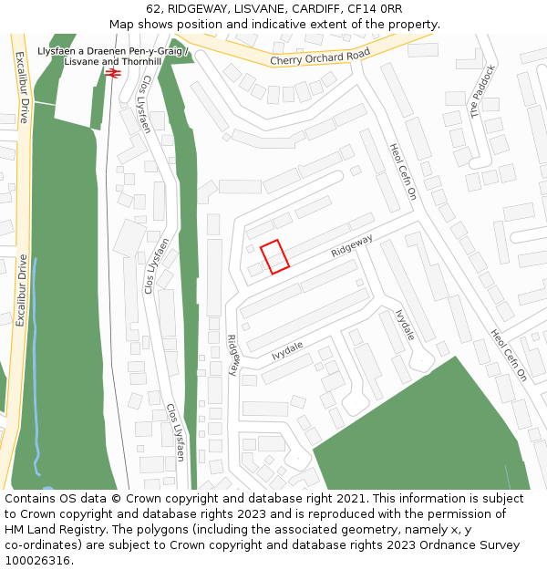 62, RIDGEWAY, LISVANE, CARDIFF, CF14 0RR: Location map and indicative extent of plot