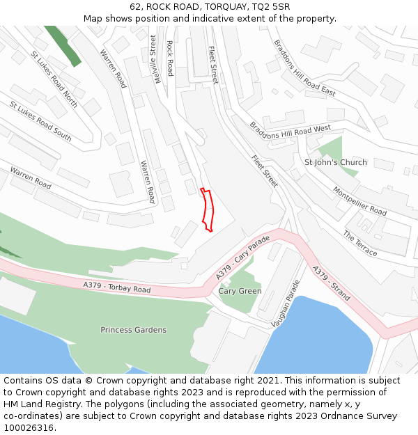 62, ROCK ROAD, TORQUAY, TQ2 5SR: Location map and indicative extent of plot