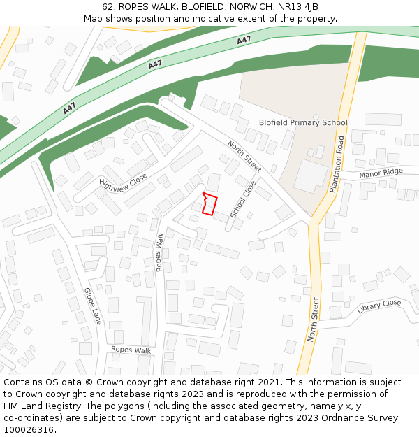 62, ROPES WALK, BLOFIELD, NORWICH, NR13 4JB: Location map and indicative extent of plot